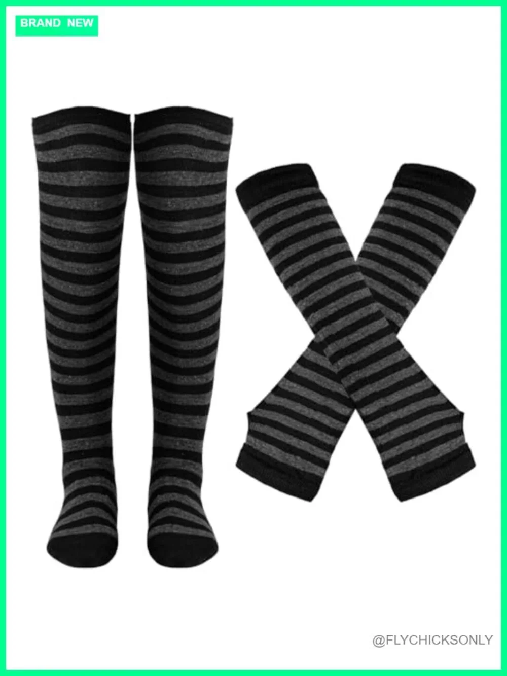 Striped Knee High Socks and Arm Warmer Fingerless Gloves Set